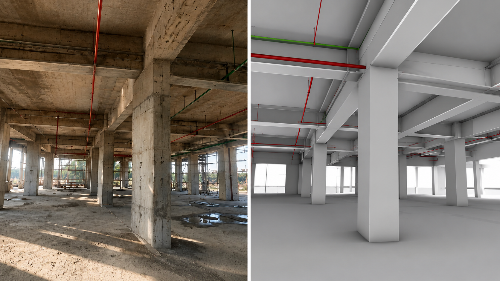 360° site reality next to the BIM model from the same viewpoint